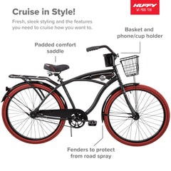 Huffy 26" Nel Lusso Men'S Cruiser Bike, Matte Black