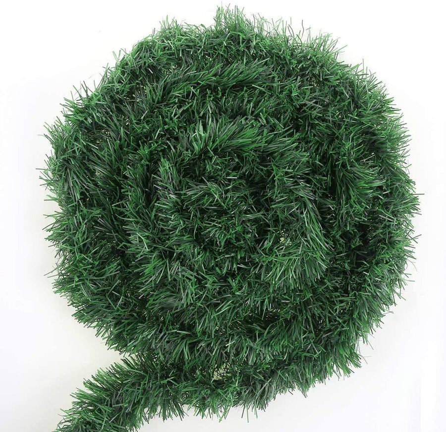 CCINEE 50 Feet Green Tinsel Garland Artificial Christmas Pine Decorative Garland Greenery Tinsel Stems Non-Lit Soft Twist Garland 12 inch x 2Inch for
