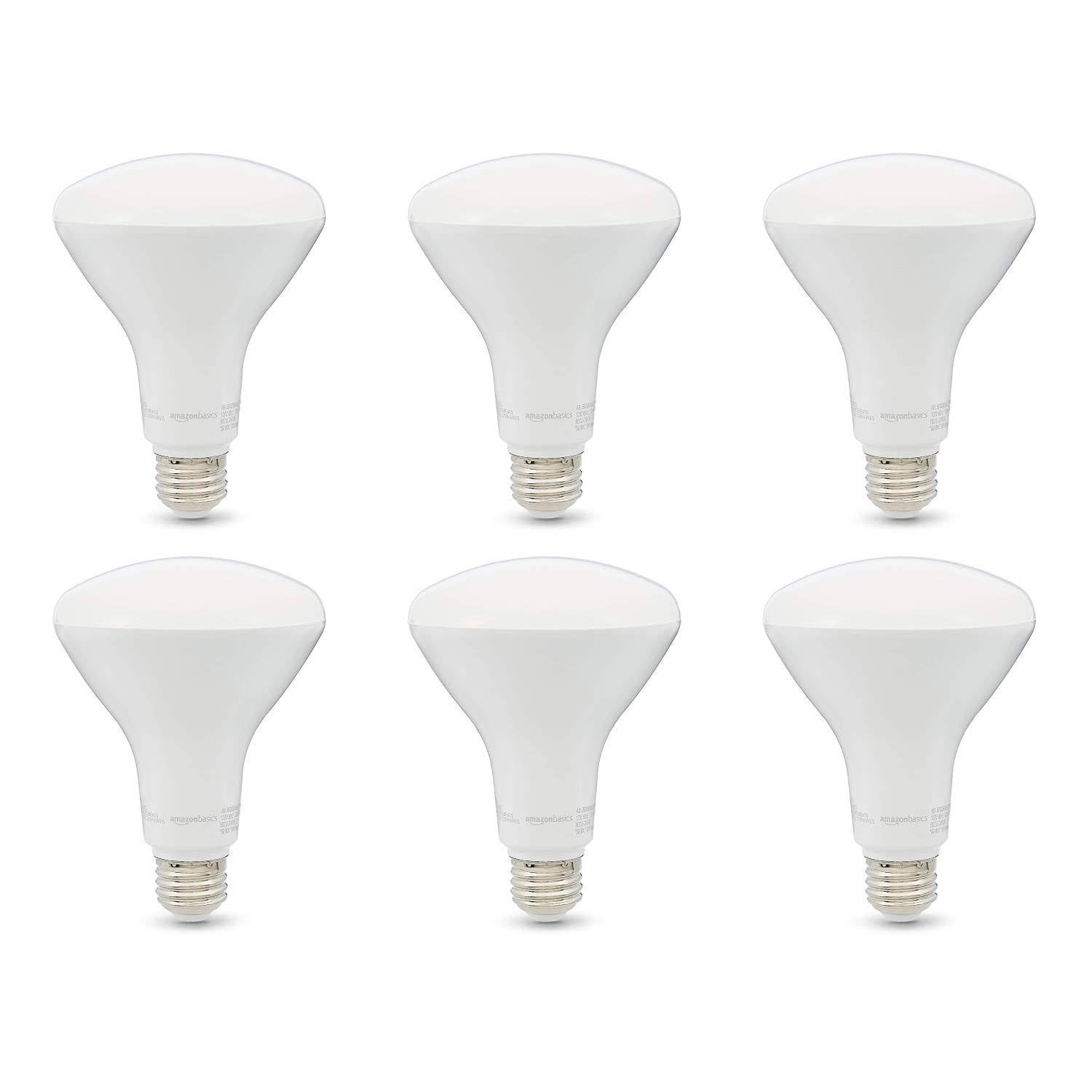 Amazon Basics 65W Equivalent, Soft White, Dimmable, 10,000 Hour Lifetime, BR30 LED Light Bulb , 6-Pack